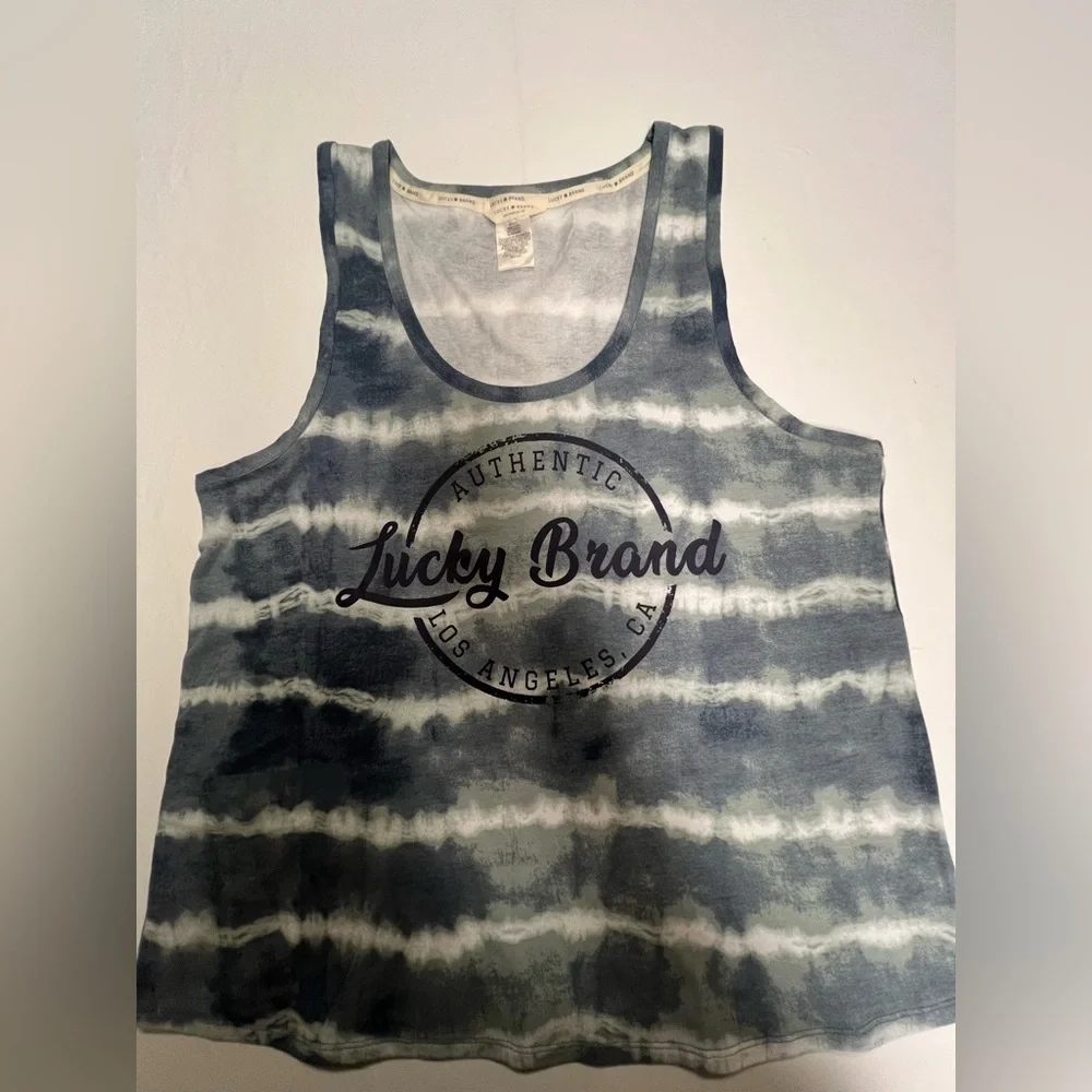 LUCKY BRAND BLUE TIE-DYE TANK TOP.  SIZE XXL - PRETTY MEDIUM SHADES OF BLUE/GRAY
